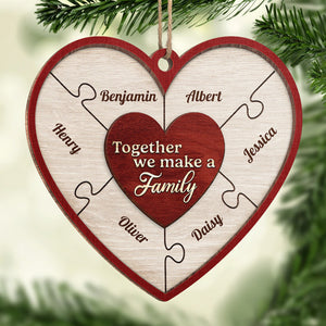 Together We Make A Family - Family Personalized Custom Ornament - Wood Heart Shaped - Christmas Gift For Family Members