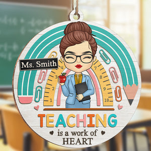 Enseigner est une œuvre de cœur - Décoration personnalisée pour enseignant - Bois en forme personnalisée - Cadeau de Noël pour enseignant