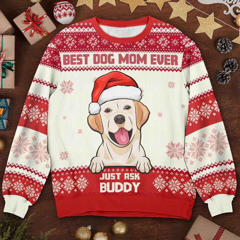 Meilleure maman de chien au monde - Sweat-shirt de Noël unisexe personnalisé, sweat-shirt en laine, sweat-shirt imprimé intégral - Cadeau pour les amoureux des chiens, les amoureux des animaux, cadeau de Noël