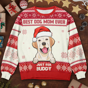 Meilleure maman de chien au monde - Sweat-shirt de Noël unisexe personnalisé, sweat-shirt en laine, sweat-shirt imprimé intégral - Cadeau pour les amoureux des chiens, les amoureux des animaux, cadeau de Noël