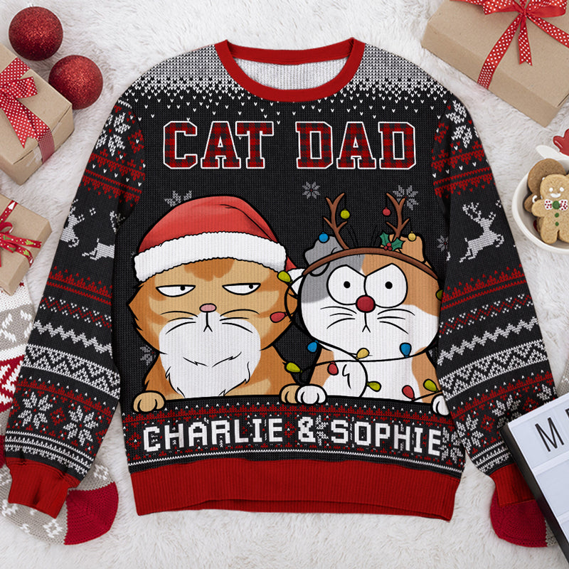 Meilleur papa chat de tous les temps - Sweat-shirt moche personnalisé pour chat - Pull en laine unisexe - Cadeau de Noël pour propriétaires et amoureux des animaux