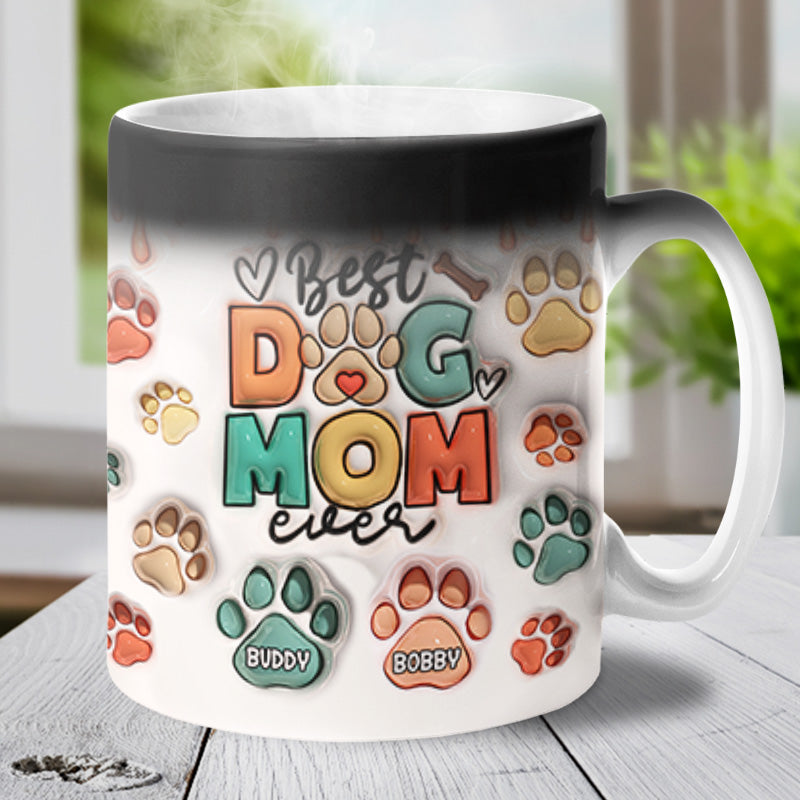 Mug personnalisé « Mangez, buvez et soyez joyeux » avec motif chien et chat, imprimé en 3D, effet gonflable, changeant de couleur - Cadeau pour les propriétaires et les amoureux des animaux