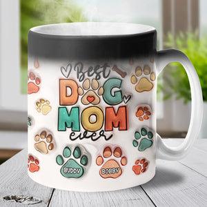 Mug personnalisé « Mangez, buvez et soyez joyeux » avec motif chien et chat, imprimé en 3D, effet gonflable, changeant de couleur - Cadeau pour les propriétaires et les amoureux des animaux