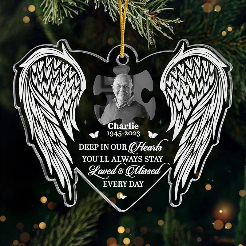 Photo personnalisée Dieu vous a dans ses bras, je vous ai dans mon cœur - Ornement personnalisé commémoratif personnalisé - Forme personnalisée en acrylique - Cadeau de Noël, cadeau de condoléances pour les membres de la famille
