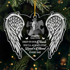 Photo personnalisée Dieu vous a dans ses bras, je vous ai dans mon cœur - Ornement personnalisé commémoratif personnalisé - Forme personnalisée en acrylique - Cadeau de Noël, cadeau de condoléances pour les membres de la famille