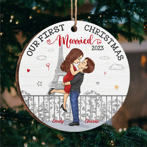 Our First Christmas Together - Couple Personalized Custom Ornament - Wood Round Shaped - Christmas Gift For Husband Wife, Anniversary