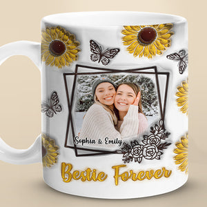 Mug photo personnalisé « Besties Forever » - Mug personnalisé avec effet gonflable 3D - Cadeau pour meilleures amies, meilleures amies, sœurs