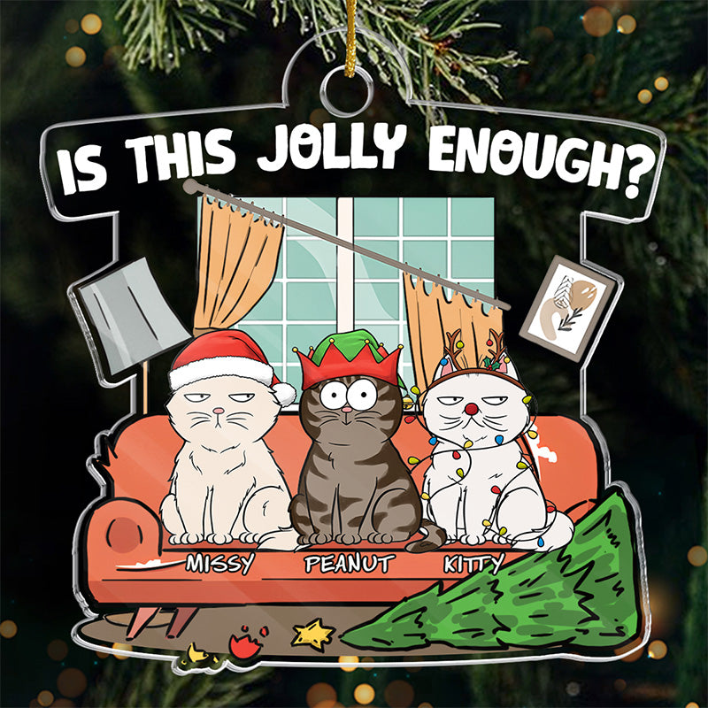 Hey, Is This Jolly Enough - Cat Personalized Custom Ornament - Acrylic Custom Shaped - Christmas Gift For Pet Owners, Pet Lovers