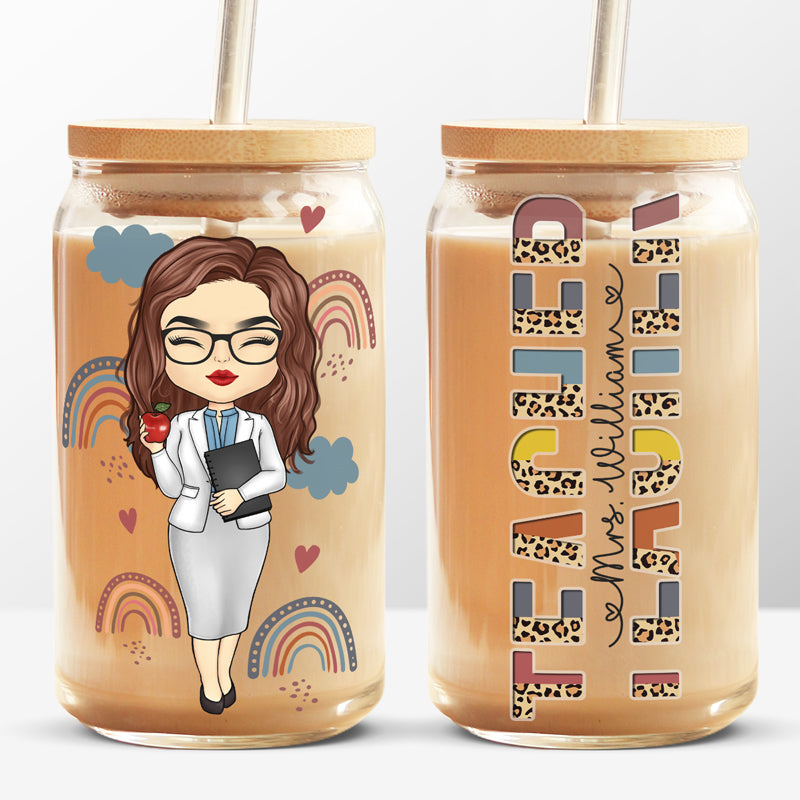 Meilleur enseignant de tous les temps - Tasse en verre personnalisée pour enseignant, tasse à café glacé - Cadeau pour enseignant, rentrée scolaire