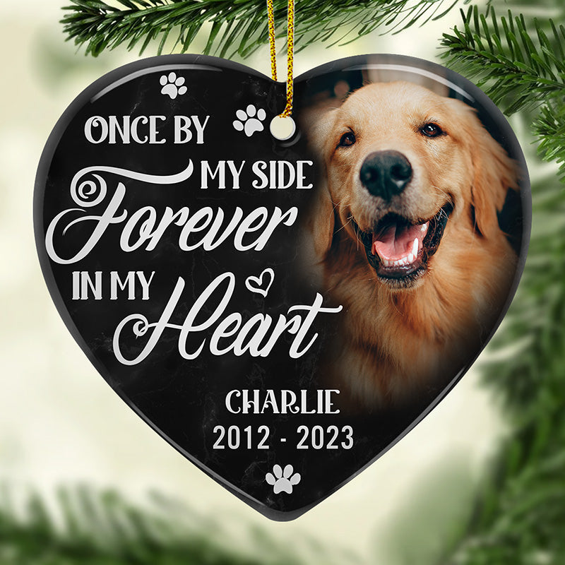 Photo personnalisée « Si l'amour avait pu vous garder ici » - Ornement commémoratif personnalisé en forme de cœur en céramique - Cadeau de Noël, cadeau de condoléances pour les propriétaires d'animaux et les amoureux des animaux