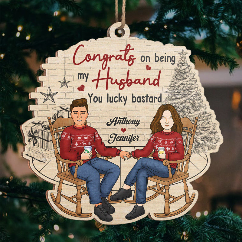 Félicitations, veinard ! Ornement personnalisé pour couple ! Bois en forme personnalisée ! Cadeau de Noël pour mari et femme, anniversaire