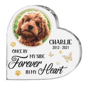 Photo personnalisée « Pour toujours dans mon cœur » – Plaque acrylique commémorative personnalisée en forme de cœur – Cadeau de condoléances, cadeau pour les propriétaires d'animaux et les amoureux des animaux