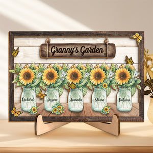 Un jardin d'amour - Plaque en bois personnalisée à 2 couches avec support - Cadeau de pendaison de crémaillère pour grand-mère