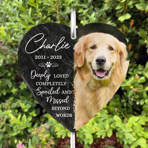 Photo personnalisée profondément aimée, complètement gâtée - Ardoise et crochet de jardin commémoratif personnalisés - Cadeau de condoléances pour les propriétaires d'animaux de compagnie et les amoureux des animaux