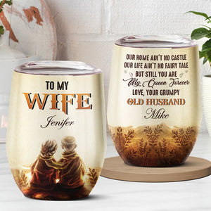 Notre maison n'est pas un château, mais tu es toujours ma reine pour toujours - Verre à vin personnalisé pour couple - Cadeau pour couple, mari et femme, anniversaire, fiançailles, mariage, cadeau de mariage 