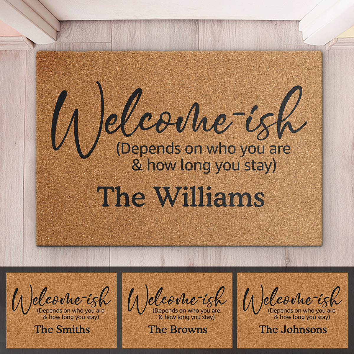 Bienvenue, tout dépend de qui vous êtes ! Tapis décoratif personnalisé pour la maison - Cadeau de pendaison de crémaillère pour les membres de la famille