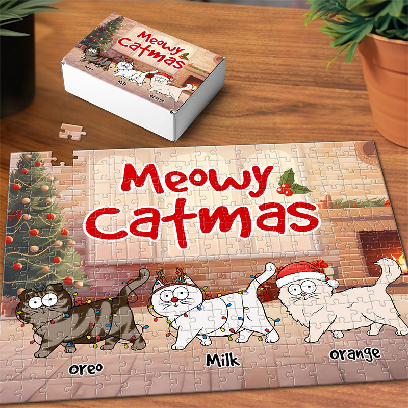 Les chats illuminent les fêtes de fin d'année ! Puzzle personnalisé pour chat ! Cadeau de Noël pour les propriétaires et les amoureux des animaux.