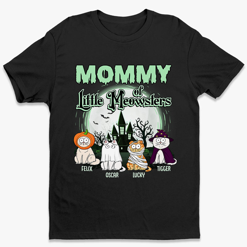 T-shirt, sweat à capuche et sweat-shirt unisexe personnalisé « Maman de petits Meowsters » avec chat ; cadeau d'Halloween pour les propriétaires et les amoureux des animaux.