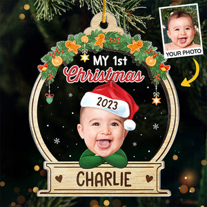 Photo personnalisée Hello World - Décoration personnalisée pour la famille - Boule à neige en acrylique - Cadeau de Noël pour bébé, enfant et nouveau-né
