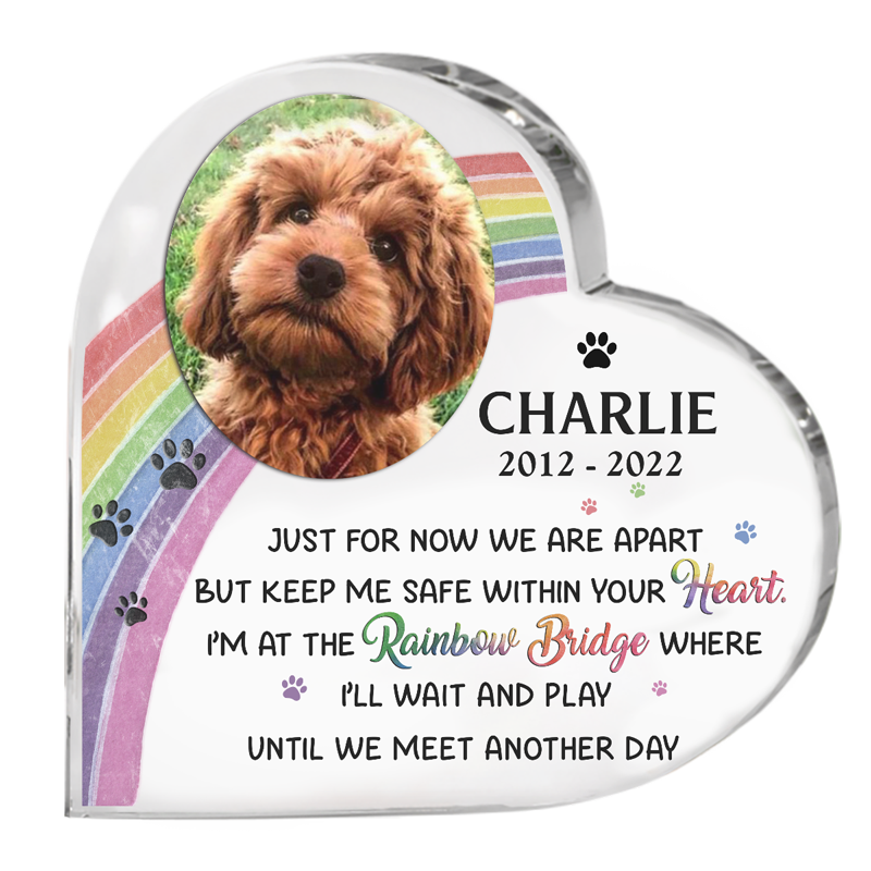 Photo personnalisée « Juste pour l'instant, nous sommes séparés » - Plaque acrylique personnalisée en forme de cœur - Cadeau de condoléances, cadeau pour les propriétaires d'animaux de compagnie, les amoureux des animaux