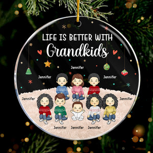 Life Is Better With Grandkids - Family Personalized Custom Ornament - Acrylic Round Shaped - Christmas Gift For Family Members