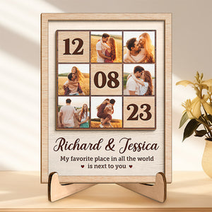 Photo personnalisée « Je t'aime encore plus » – Plaque en bois personnalisée à 2 couches avec support pour couple – Cadeau de pendaison de crémaillère pour mari et femme, anniversaire