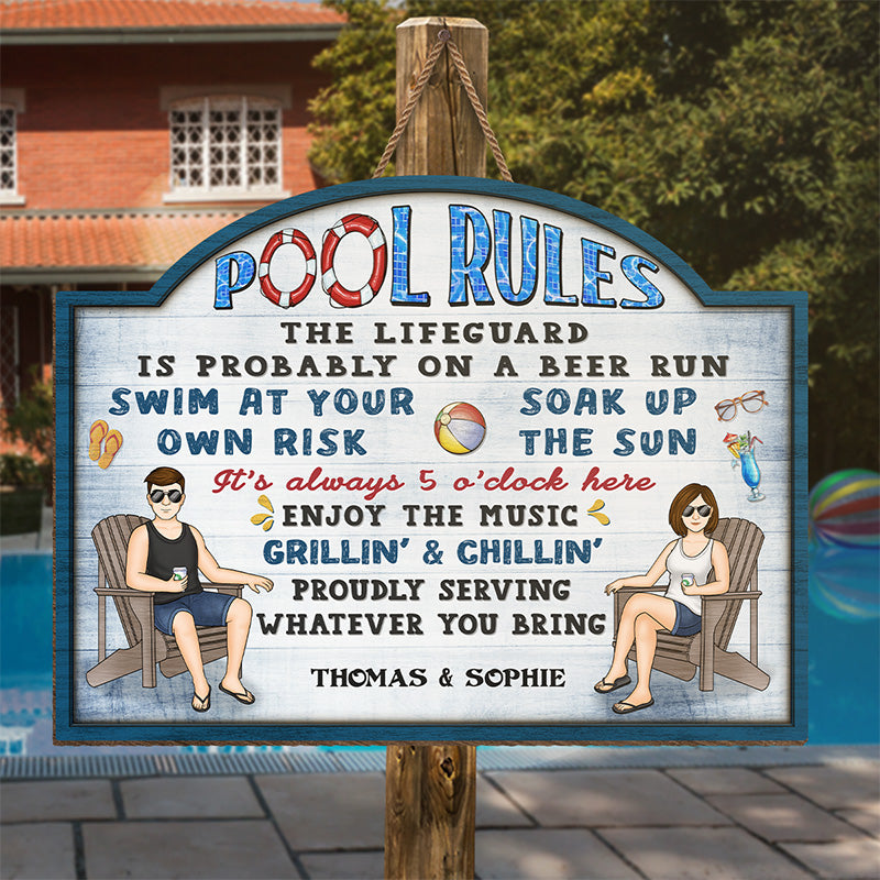 Règles de la piscine Grillin' &amp; Chillin' - Panneau en bois personnalisé pour couple - Cadeau de pendaison de crémaillère pour mari et femme, anniversaire