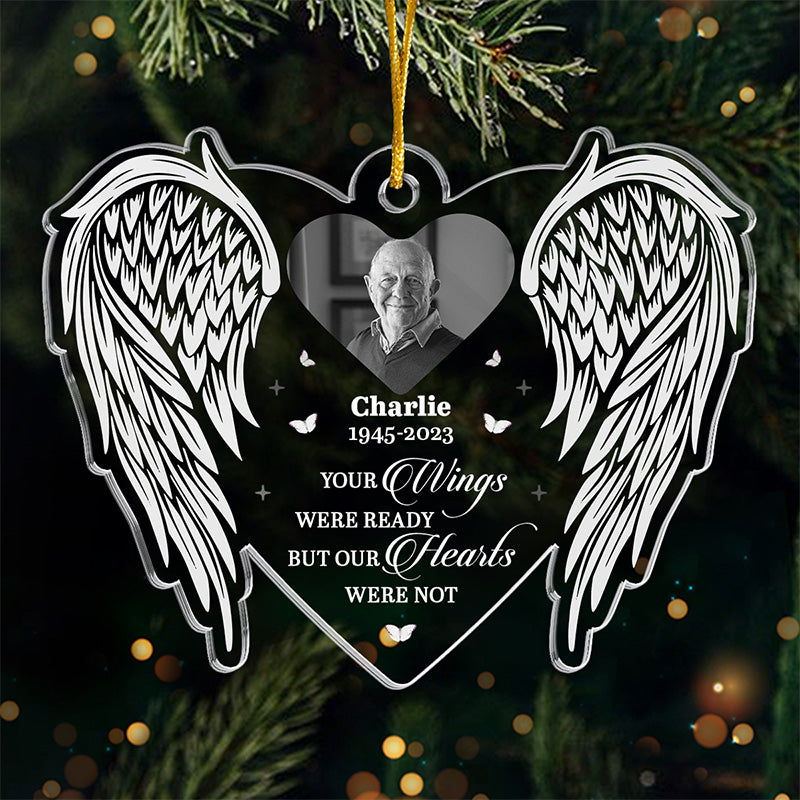Photo personnalisée que vous vivez toujours dans nos cœurs - Ornement commémoratif personnalisé personnalisé - Forme personnalisée en acrylique - Cadeau de Noël, cadeau de condoléances pour les membres de la famille