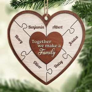 Together We Make A Family - Family Personalized Custom Ornament - Wood Heart Shaped - Christmas Gift For Family Members