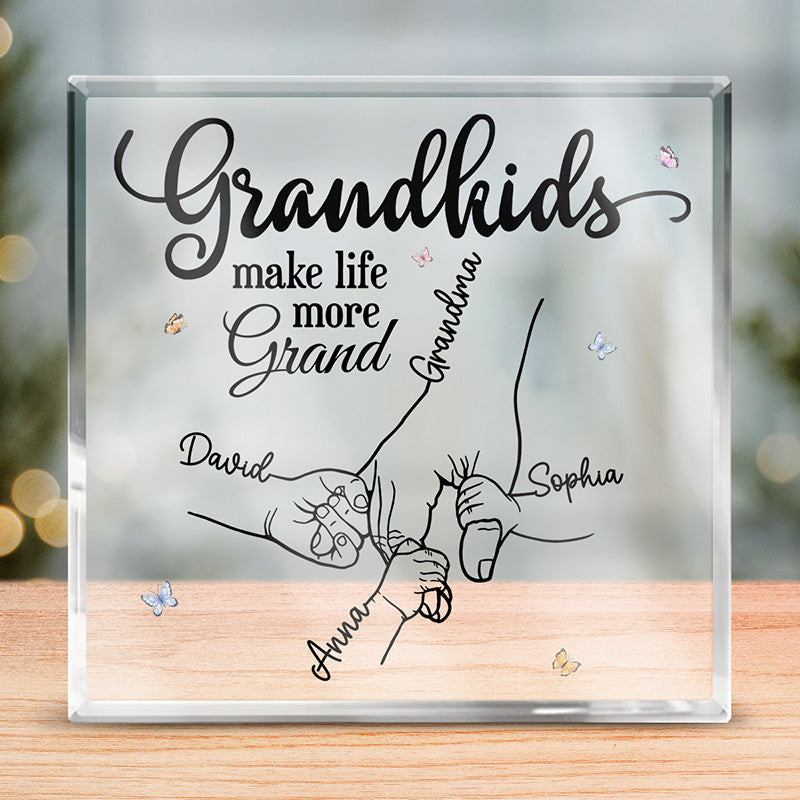 Grandkids Make Life More Grand - Family Personalized Custom Square Shaped Acrylic Plaque - Birthday Gift For Grandma