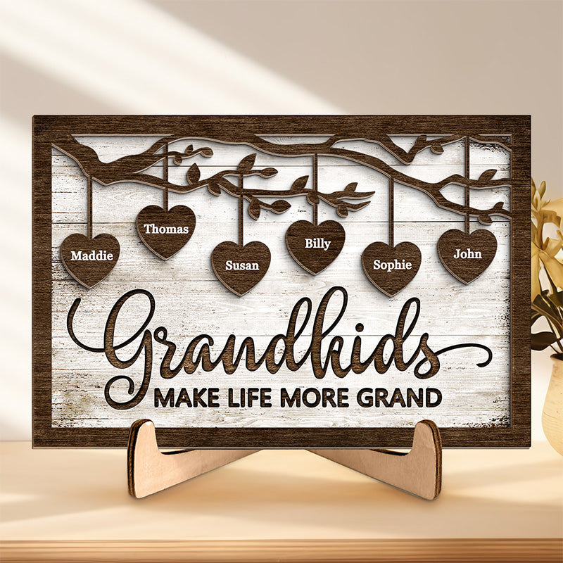 J'aime mes petits-enfants - Plaque en bois personnalisée à 2 couches avec support - Cadeau de pendaison de crémaillère pour grand-mère