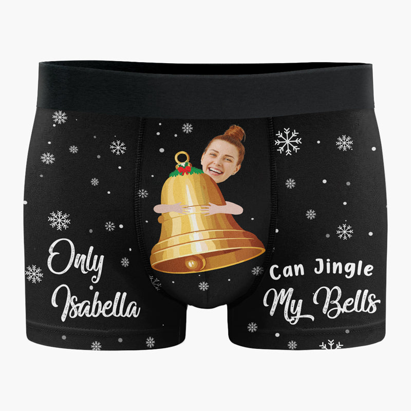 Boxer personnalisé avec photo « Jingle My Bells » - Boxer humoristique et personnalisé pour homme - Cadeau de Noël pour petit ami, mari ou anniversaire