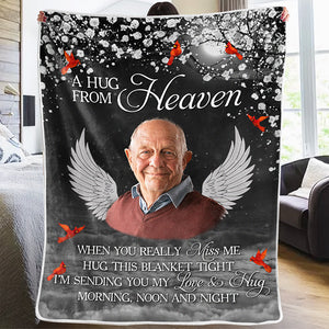 Couverture personnalisée avec photo « Je t'envoie un câlin » - Cadeau de Noël, cadeau de condoléances pour les membres de la famille