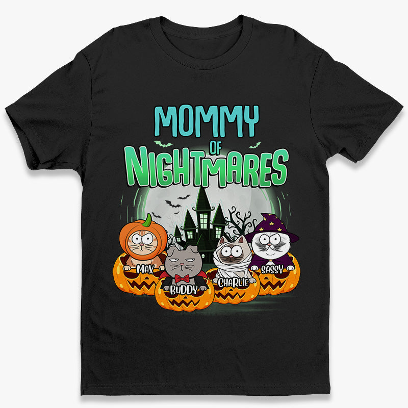 Maman de cauchemars - T-shirt unisexe personnalisé avec chat, sweat à capuche et sweat-shirt - Cadeau d'Halloween pour les propriétaires et les amoureux des animaux
