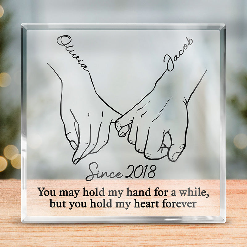 Tu tiens mon cœur pour toujours - Plaque acrylique carrée personnalisée pour couple - Cadeau pour mari et femme, anniversaire