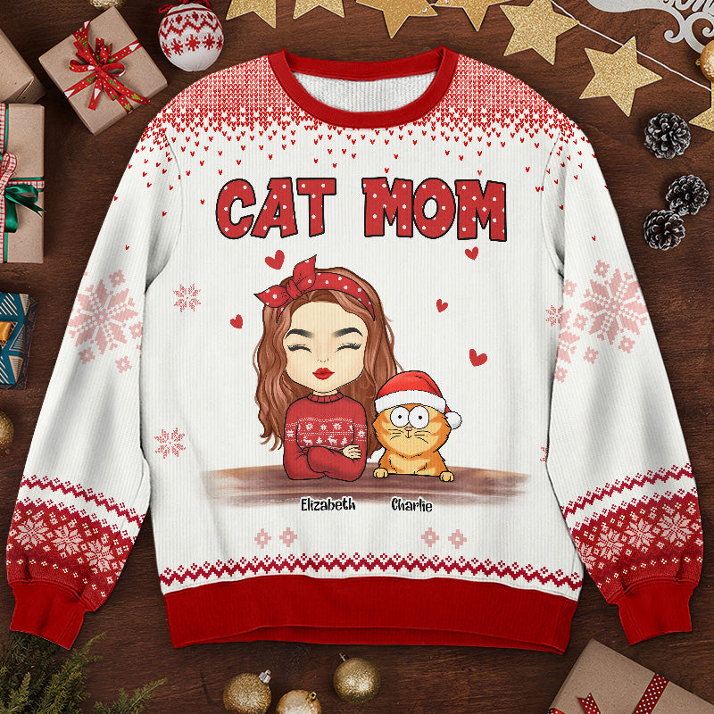 La maman chat parfaite - Sweat-shirt moche personnalisé pour chat - Pull en laine unisexe - Cadeau de Noël pour propriétaires et amoureux des animaux