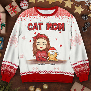 La maman chat parfaite - Sweat-shirt moche personnalisé pour chat - Pull en laine unisexe - Cadeau de Noël pour propriétaires et amoureux des animaux
