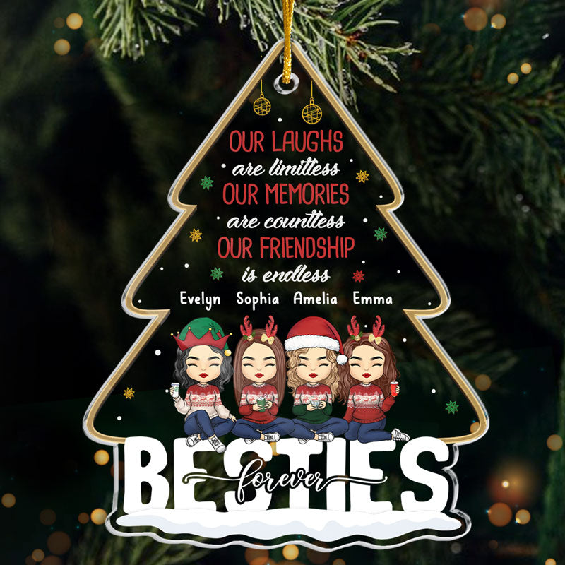 Nos rires sont sans limites - Décoration personnalisée pour meilleure amie - En forme de sapin de Noël en acrylique - Cadeau de Noël pour meilleures amies, meilleures amies, sœurs