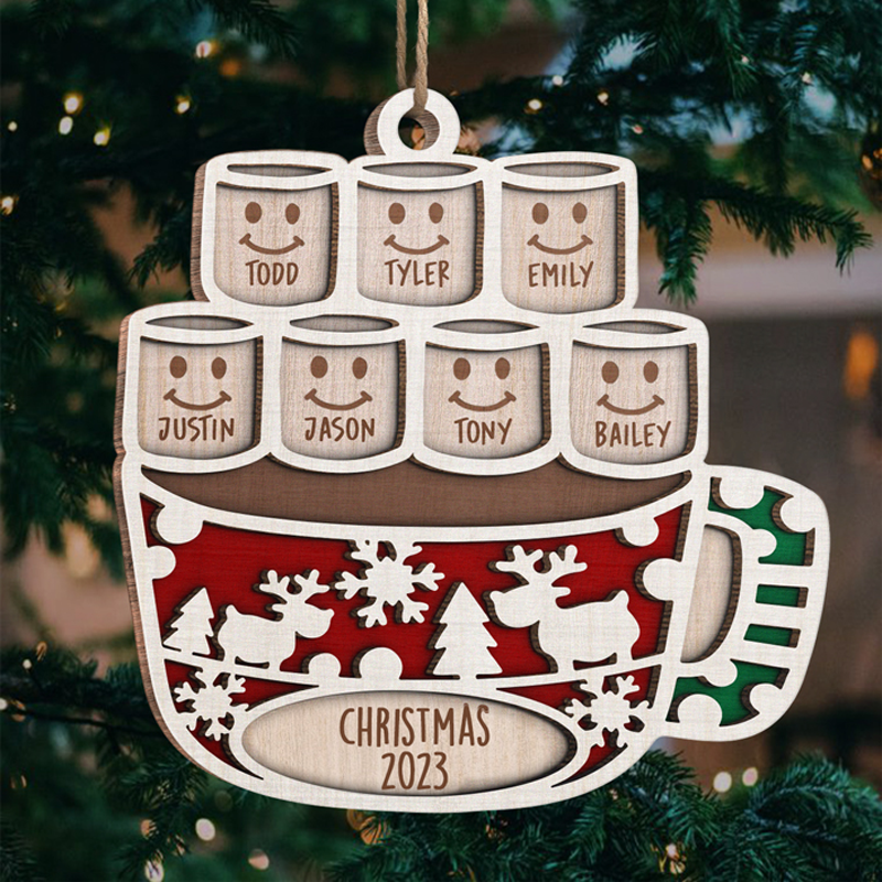 Chocolat chaud et guimauve pour un Noël si agréable - Décoration de Noël en bois personnalisée en forme de guimauve - Cadeau pour un membre de la famille, cadeau de Noël