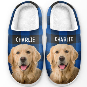 Custom Photo Fluffy Slippers - Personalized Birthday Gifts For Dog Cat Lovers, Dog Dad And Mom, Cat Owners - Happiness Is A Warm Puppy