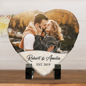 Photo personnalisée « Restez avec moi pour toujours » – Ardoise en pierre personnalisée en forme de cœur pour couple – Cadeau pour mari et femme, anniversaire