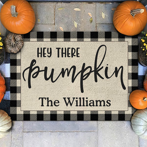Hé, citrouille ! – Tapis décoratif personnalisé pour la maison – Cadeau d'Halloween pour les membres de la famille