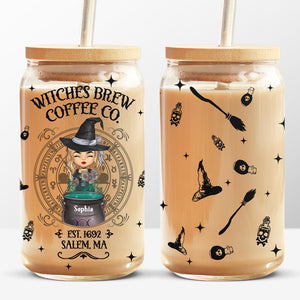 Witches Brew Coffee Co. - Tasse en verre personnalisée pour sorcière, tasse à café glacé - Cadeau d'Halloween pour sorcières, ou pour vous-même