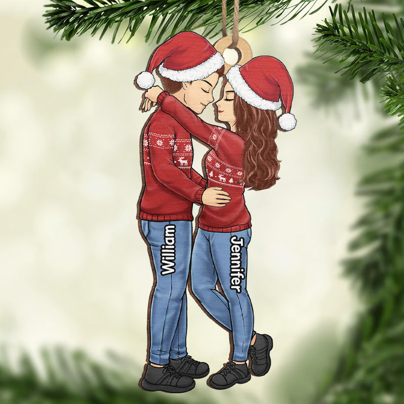 Rencontrez-moi sous le gui - Ornement personnalisé pour couple - Forme en bois personnalisée - Cadeau de Noël pour mari et femme, anniversaire