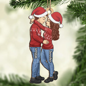 Rencontrez-moi sous le gui - Ornement personnalisé pour couple - Forme en bois personnalisée - Cadeau de Noël pour mari et femme, anniversaire