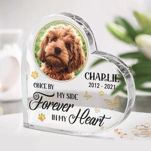 Photo personnalisée « Pour toujours dans mon cœur » – Plaque acrylique commémorative personnalisée en forme de cœur – Cadeau de condoléances, cadeau pour les propriétaires d'animaux et les amoureux des animaux