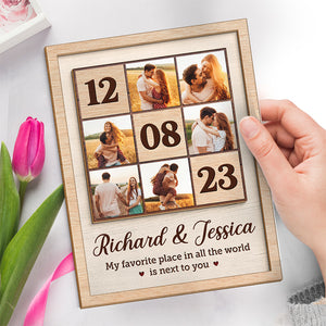 Photo personnalisée « Je t'aime encore plus » – Plaque en bois personnalisée à 2 couches avec support pour couple – Cadeau de pendaison de crémaillère pour mari et femme, anniversaire
