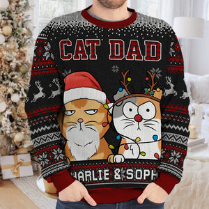 Meilleur papa chat de tous les temps - Sweat-shirt moche personnalisé pour chat - Pull en laine unisexe - Cadeau de Noël pour propriétaires et amoureux des animaux