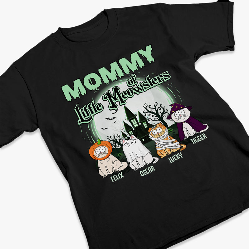 T-shirt, sweat à capuche et sweat-shirt unisexe personnalisé « Maman de petits Meowsters » avec chat ; cadeau d'Halloween pour les propriétaires et les amoureux des animaux.
