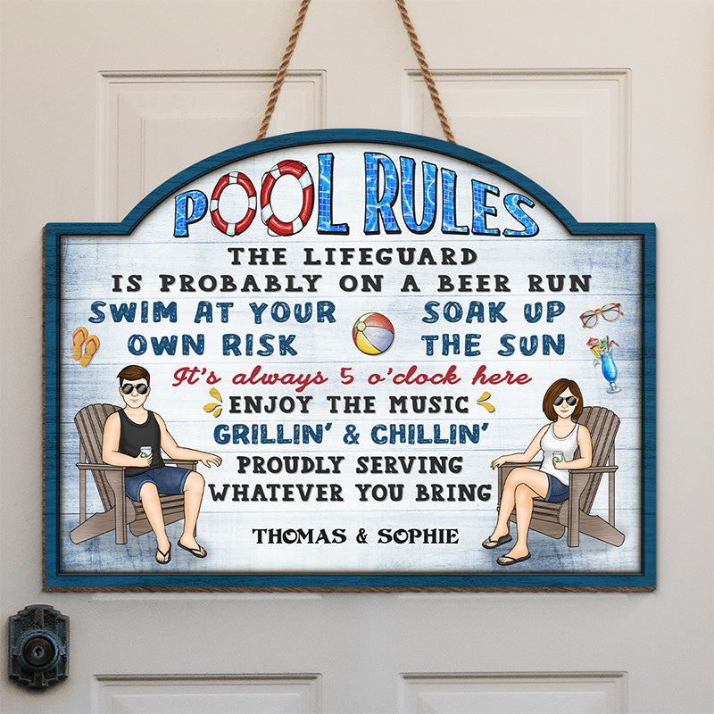 Règles de la piscine Grillin' &amp; Chillin' - Panneau en bois personnalisé pour couple - Cadeau de pendaison de crémaillère pour mari et femme, anniversaire